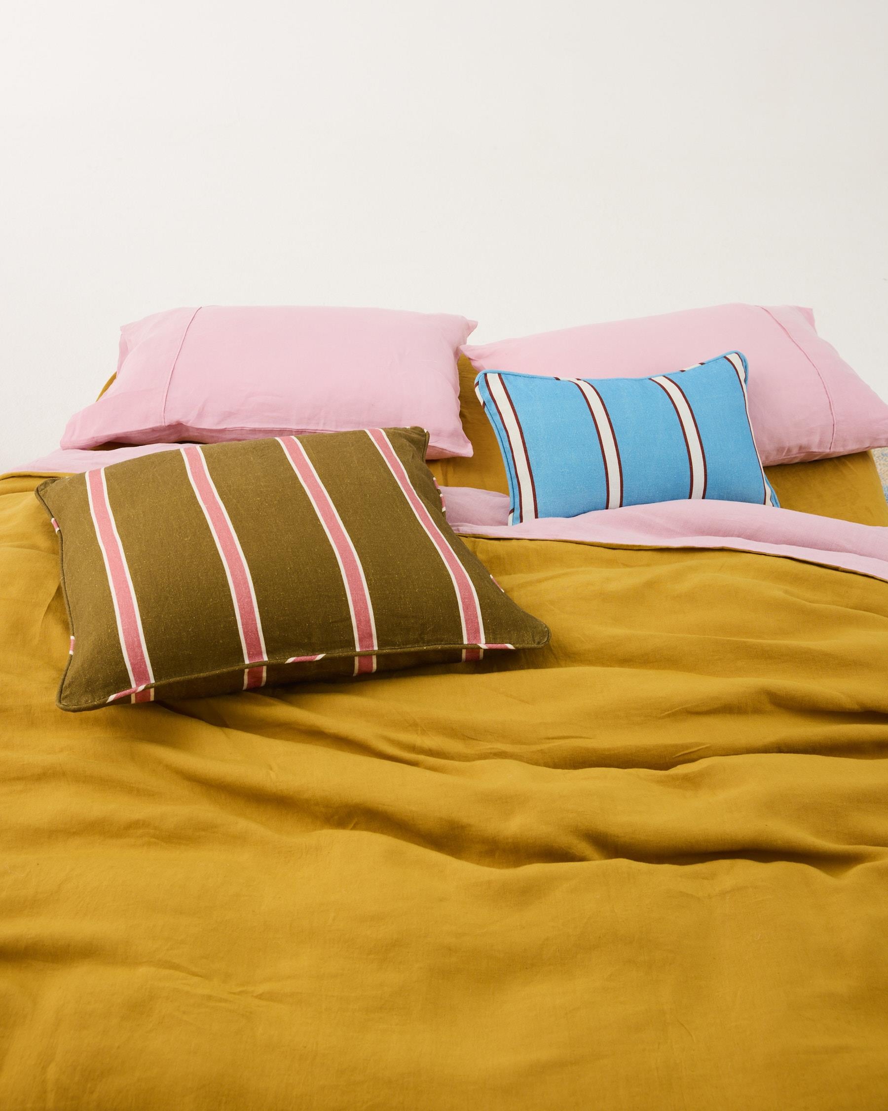 Olive Pink Stripe Sqaure Cushion
