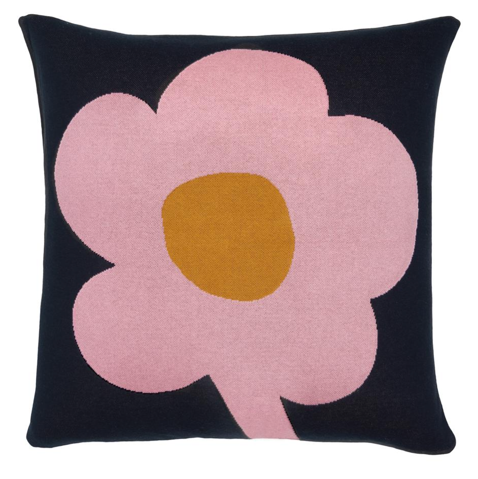 Navy Flower Knit Cushion