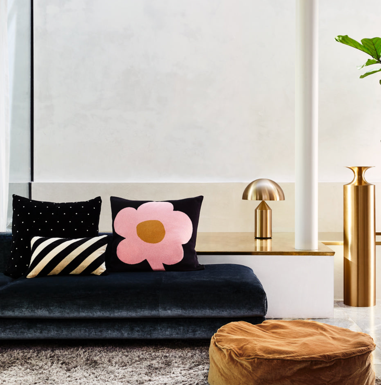 Navy Flower Knit Cushion