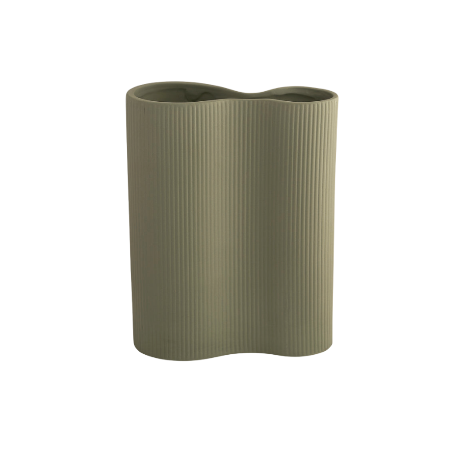 Olive Ribbed Vase