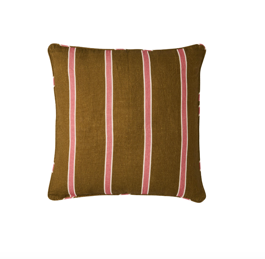 Olive Pink Stripe Sqaure Cushion